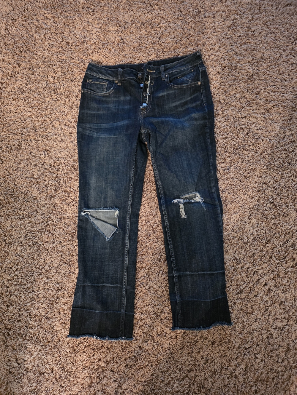 Vigoss Blue Washed Straight-Leg Jeans with Knee Rips